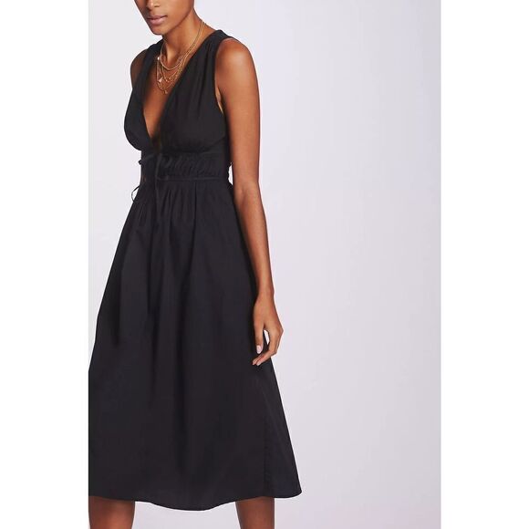 Anthropologie - Faithfull Deep-V Midi Dress black size 12 - Picture 7 of 11